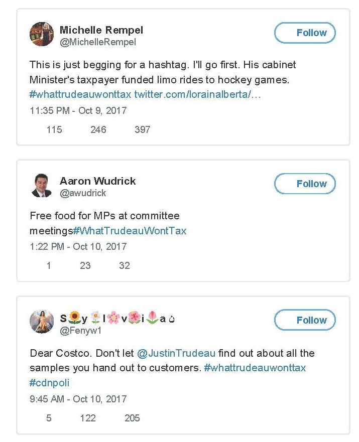 'What Trudeau won't tax' hashtag pokes fun at PM