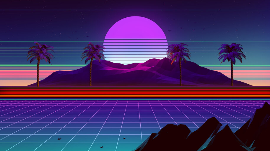 Retrowave, Synthwave, Scenery, Mountain, Palm, Trees, 4K, #4.3051