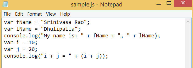 Node.js sample javascript file