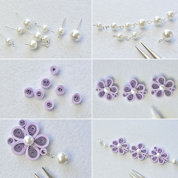 Crafting Wire Making Lilac Quilling Paper Flower Necklace with White
