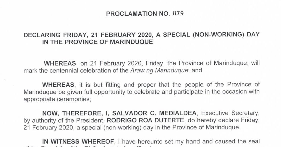 Philippine Holidays Special (NonWorking) Day in the Province of