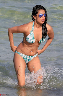 Priyanka Chopra on beach in White and green Bikini Enjoying Miami Day 5 ~  Exclusive 04