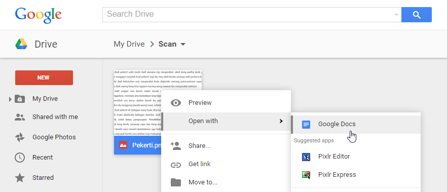 Menyalin Teks dari File JPG PNG GIF atau PDF dengan Google Drive