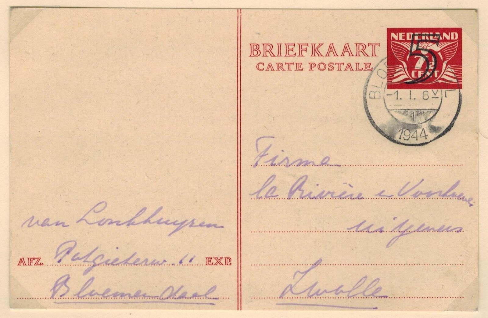Netherlands Postal History Domestic Post Card Rates 1921 1946