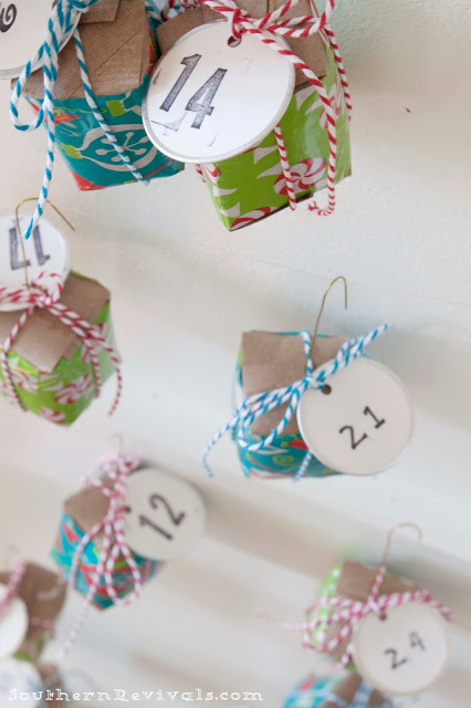 DIY Christmas Advent Calendar with Cardboard Tube Treat Boxes