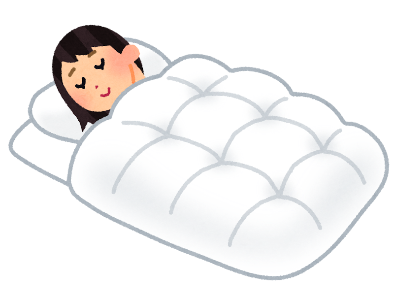 無料イラスト かわいいフリー素材集 羽毛布団をかけて寝る人のイラスト