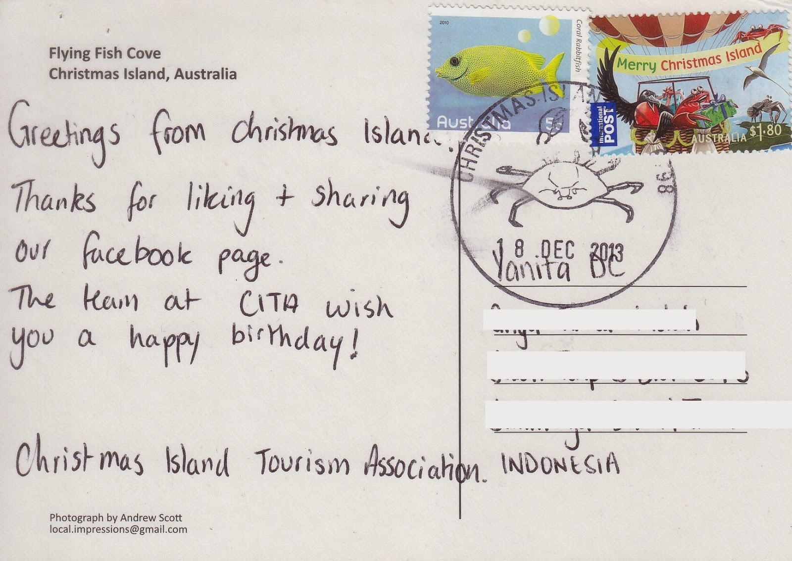 My World In (Written and Stamped) Postcards [ CHRISTMAS ISLAND