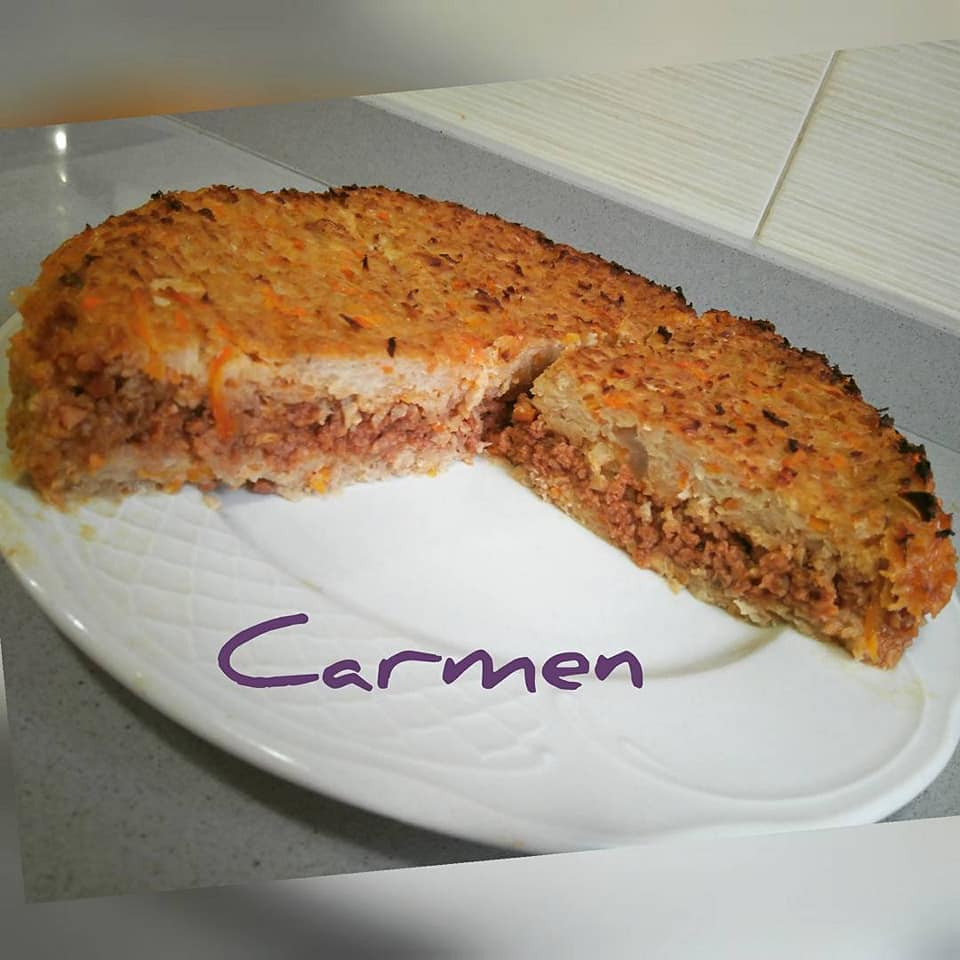 PASTEL DE COLIFLOR Y ZANAHORIA CON CARNE PICADA DE TERNERA