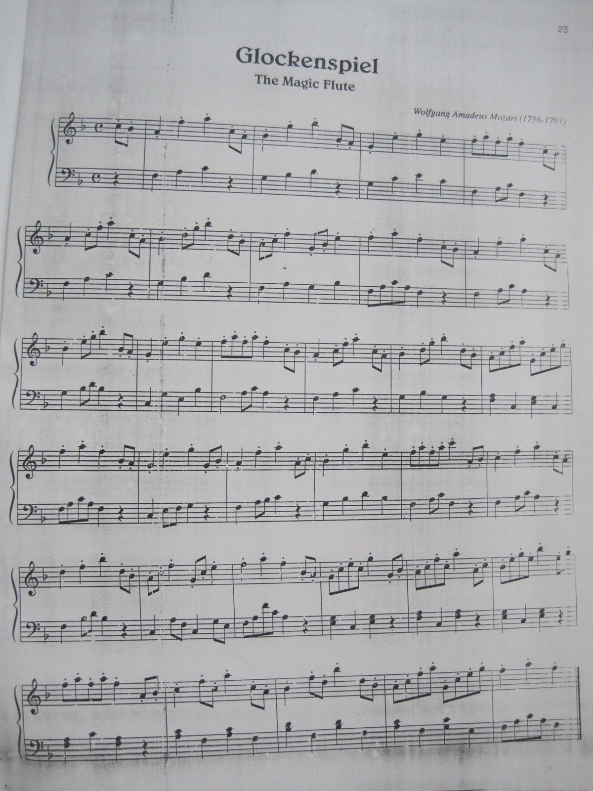 Glockenspiel "The Magic Flute" Piano Sheet Piano in My Life