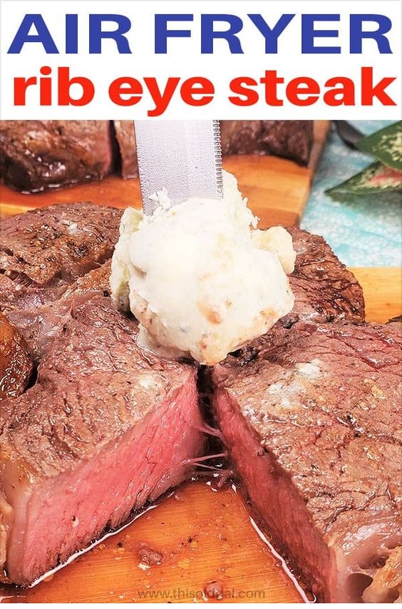 Air Fryer Rib Eye Steak with Blue Cheese