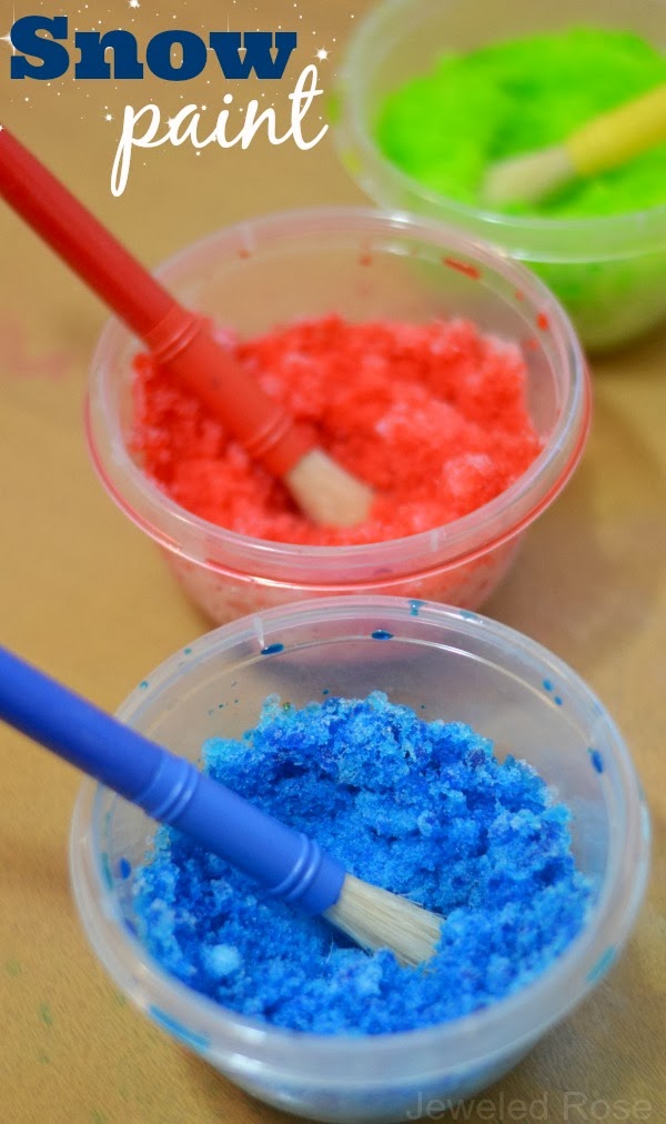 Paint WITH Snow- what a fun activity for the kids and a creative way to play with snow indoors.  {Kids can make the snow paint themselves, too}