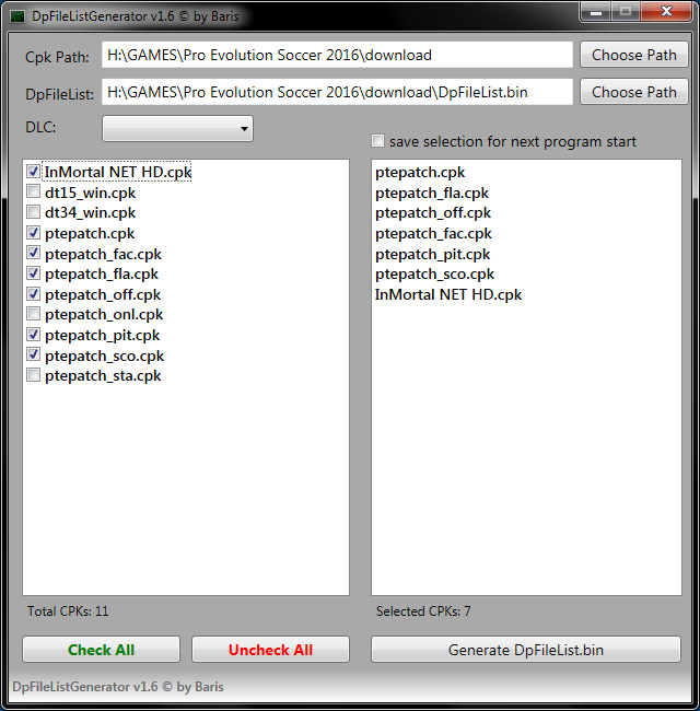 TÉLÉCHARGER DPFILELIST GENERATOR V1.5 BY BARIS PES 2016 GENERATOR 2016 V1.5 BY BARIS DPFILELIST TÉLÉCHARGER PES