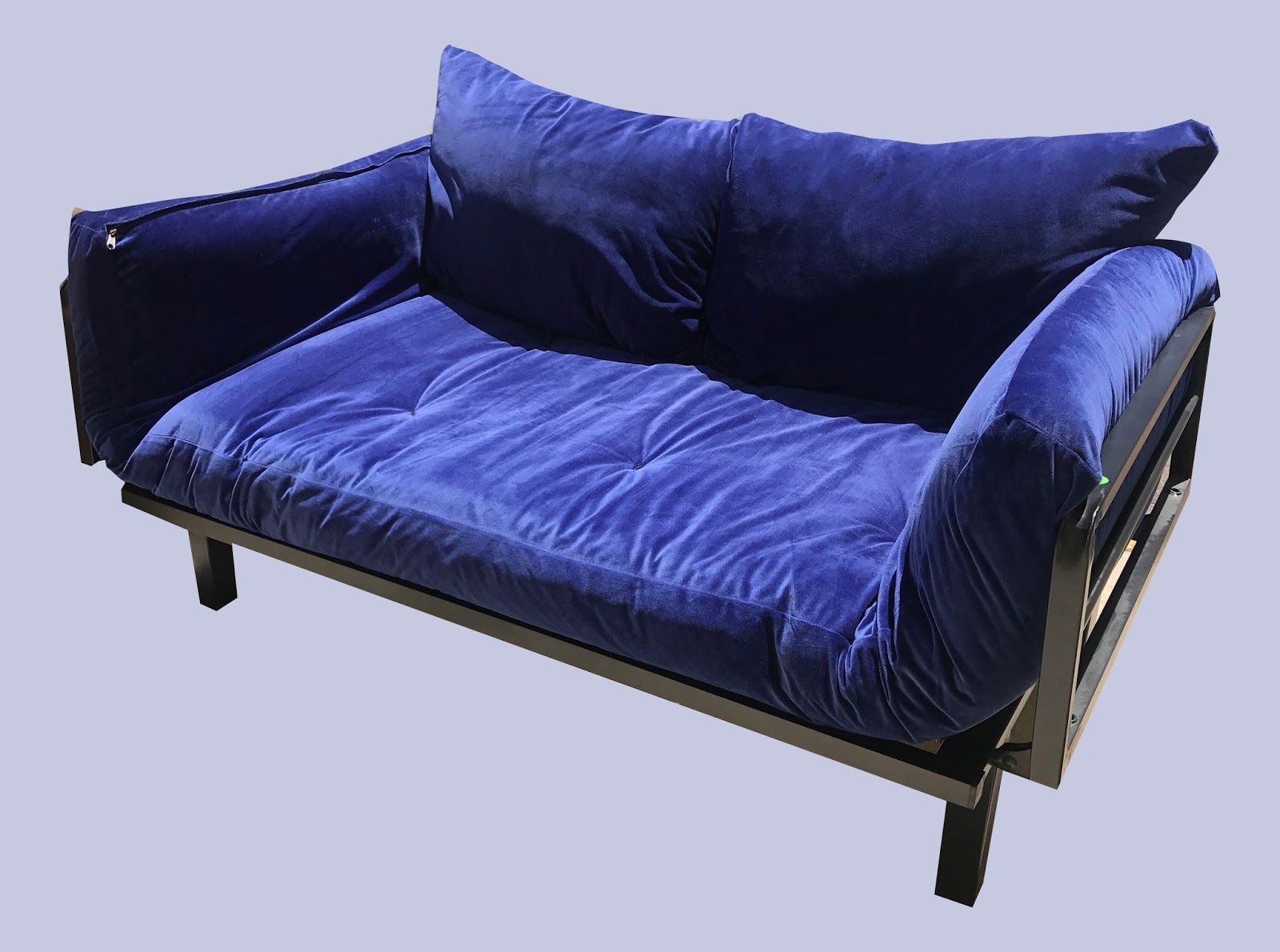 Uhuru Furniture & Collectibles Blue Velvet Loveseat Futon 125 SOLD