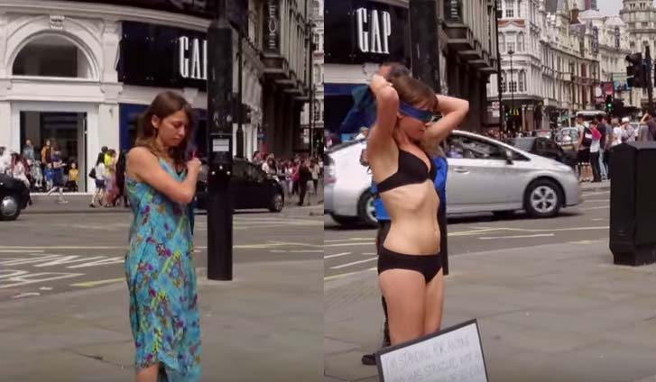 Woman stripped down to her Underwear in Public to send a powerful message. 