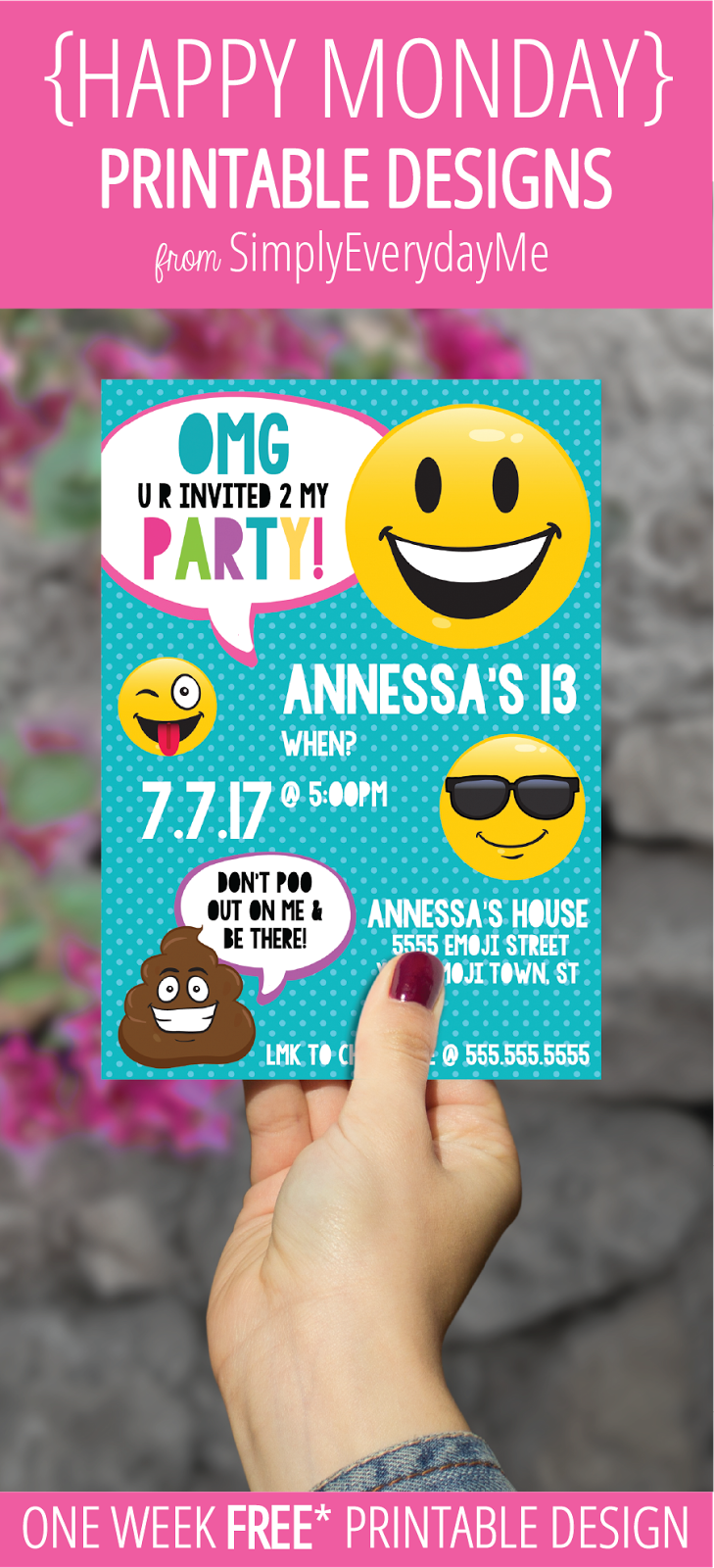 simplyeverydayme happy monday emoji party invitation i miss you emoji text