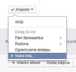 Dodawanie znajomych do list (Facebook)