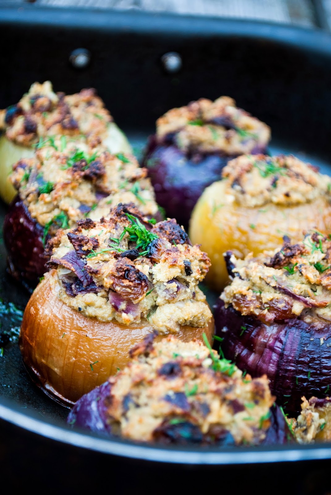 Baked onions with creamy lemony mushroom filling VeganSandra