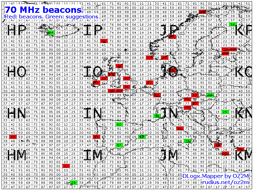Tony Allen EI4DIB, (Drogheda,Ireland). 70 MHz Beacon List.