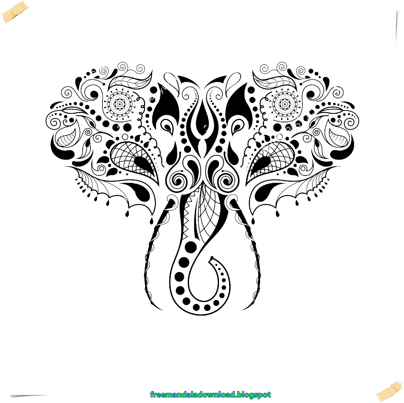 Mandala-Elefant-Gekritzelart / Mandala Elephant Doodle style.