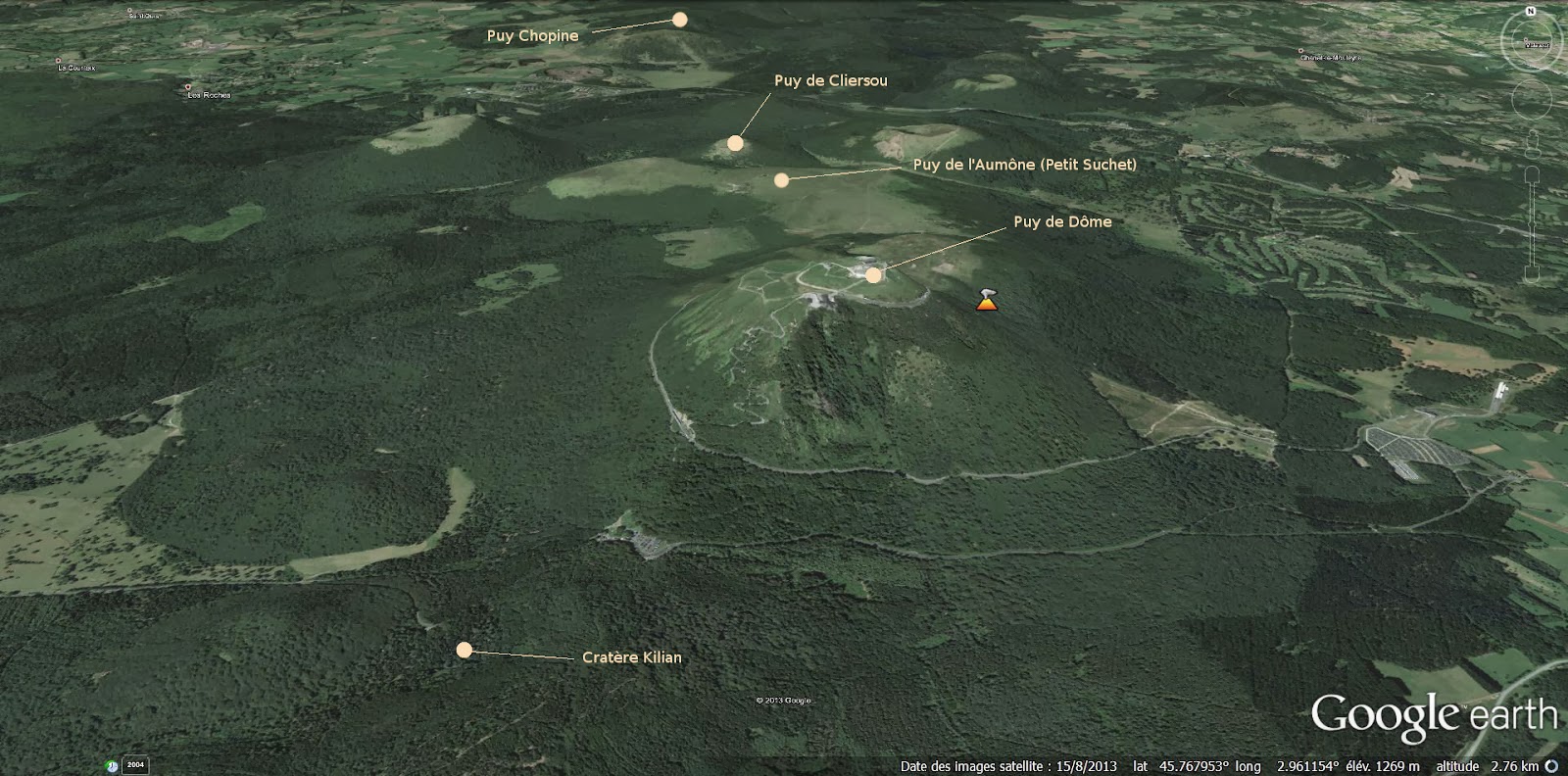 Localisation des volcans trachytiques de la Chaîne des Puys