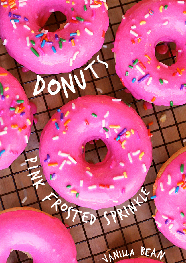 Homemade Pink Frosted Vanilla Bean Donuts (With Sprinkles)