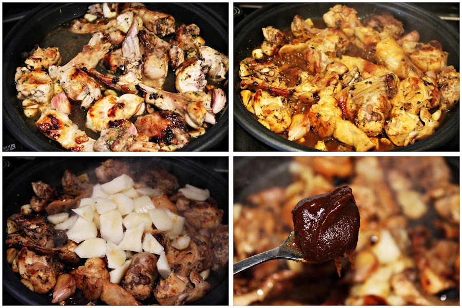 CONEJO AL AJILLO CON MEMBRILLO Y PERA