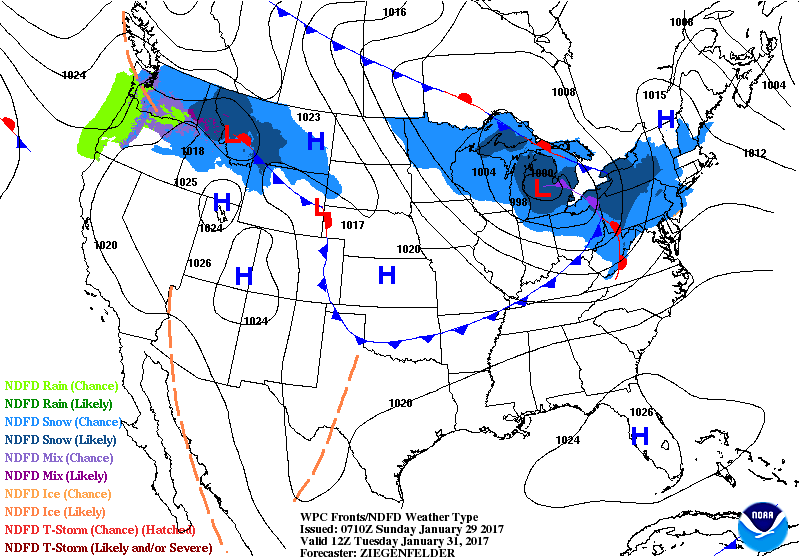 National Surface Map for Tuesday Jan 31st at 7 am National Surface Map for Tuesday Jan 31st at 7 am