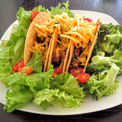 Beef and Bean Tacos:  A slightly spicy taco filling made with ground beef and black beans.