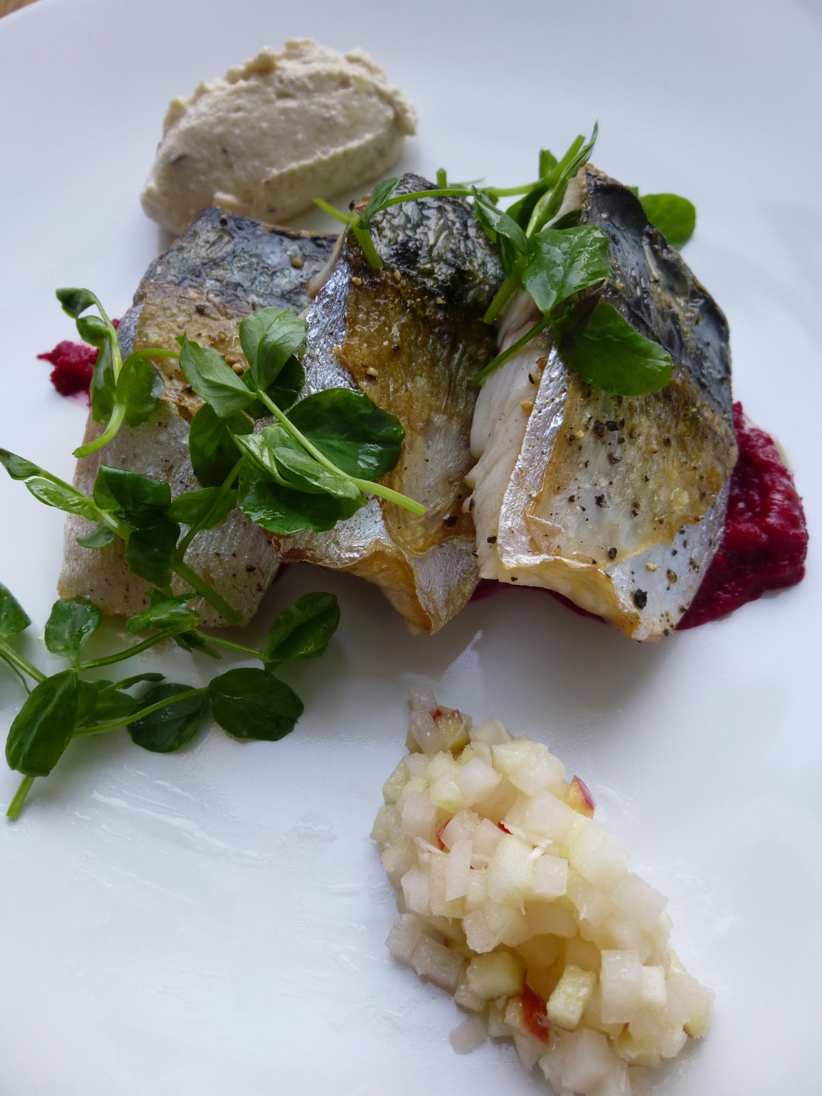 Sam Cooks Food Mackerel with pureed and pickled beetroot, smoked