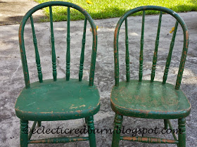 Eclectic Red Barn: Chippy green children's chairs