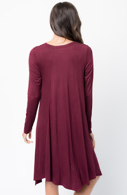 Buy Now burgundy Back Raglan Draped Dress Online $38 -@caralase.com
