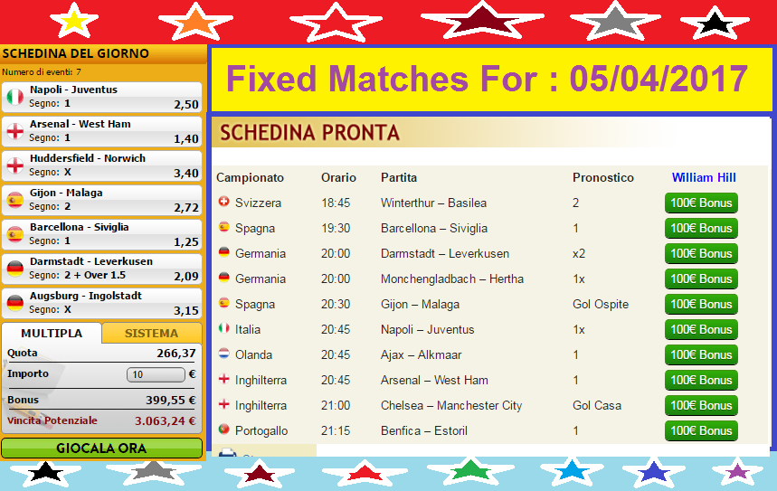 Free Fixed Matches For 08/04/2017