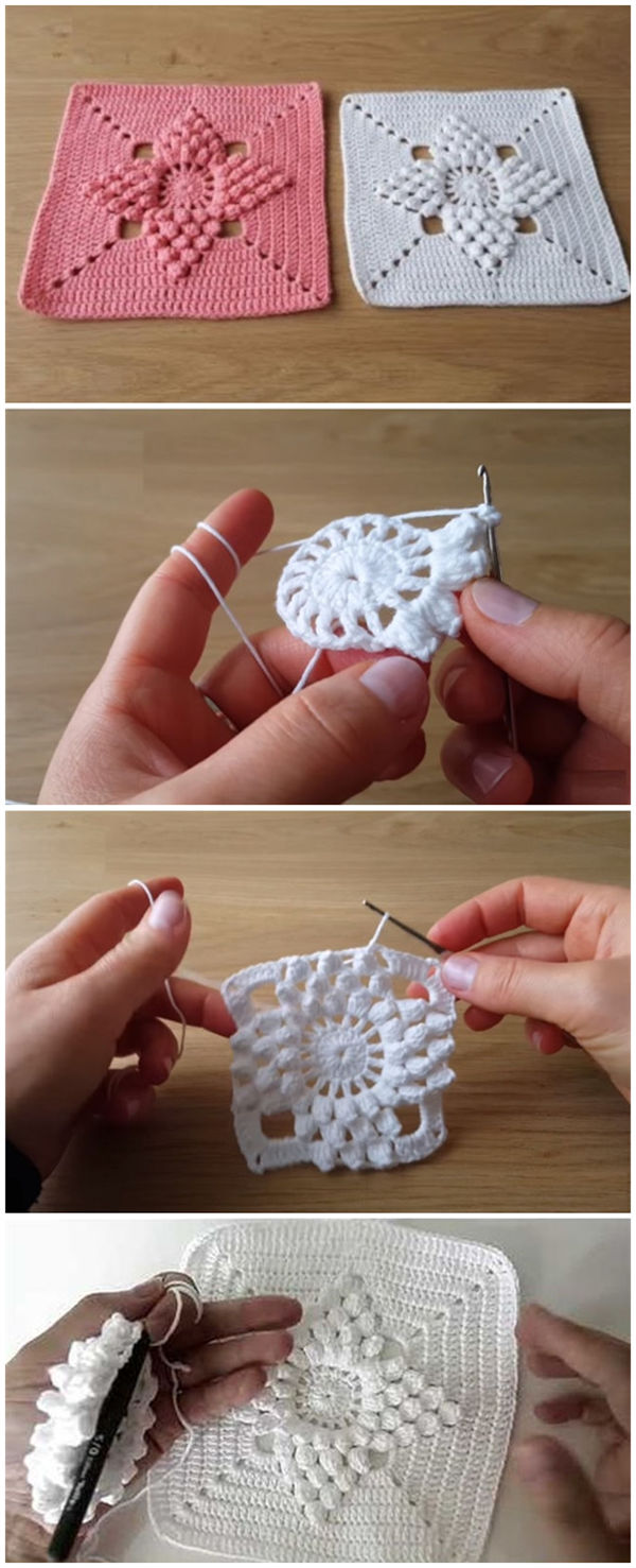 Popcorn Stitch Flower Square