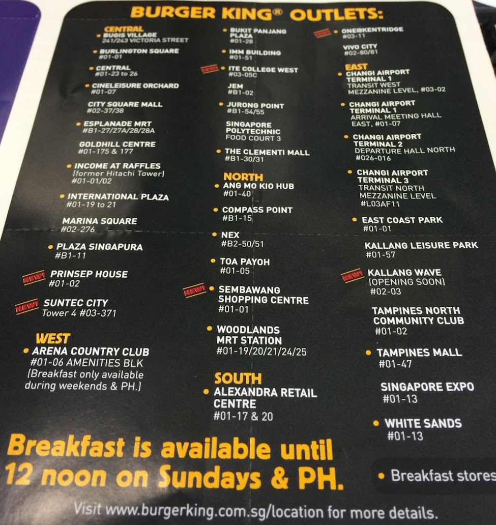 Burger King Singapore - Prices in Singapore