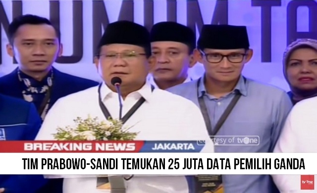 GAWAT! Tim Prabowo-Sandi Temukan 25 Juta Data Pemilih Ganda GAWAT! Tim Prabowo-Sandi Temukan 25 Juta Data Pemilih Ganda