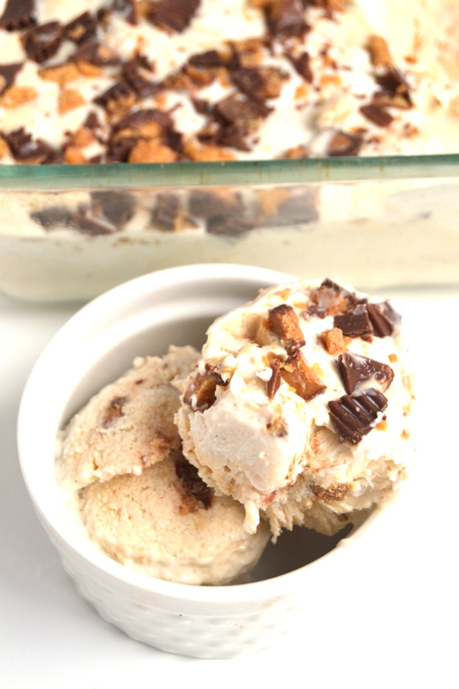 Peanut Butter Cup Frozen Yogurt is a healthier treat with only 3 ingredients, is packed full of protein with Greek yogurt and tastes like an indulgent dessert with chunks of creamy peanut butter cups and the creamiest ice cream base! www.nutritionistreviews.com