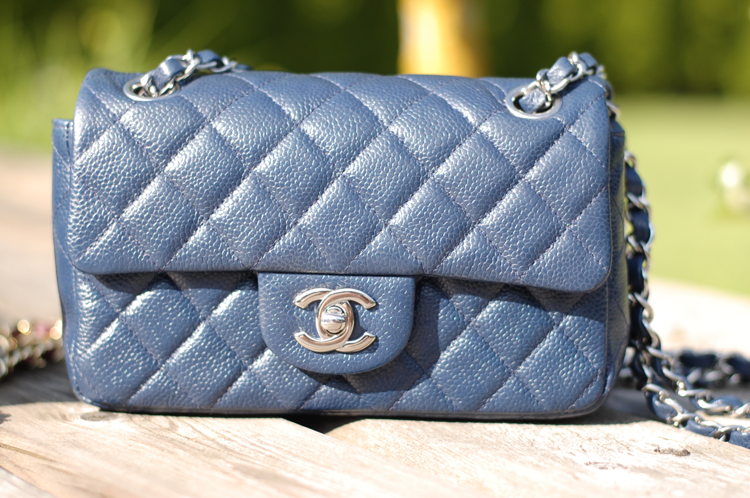 blue chanel mini flap handbag