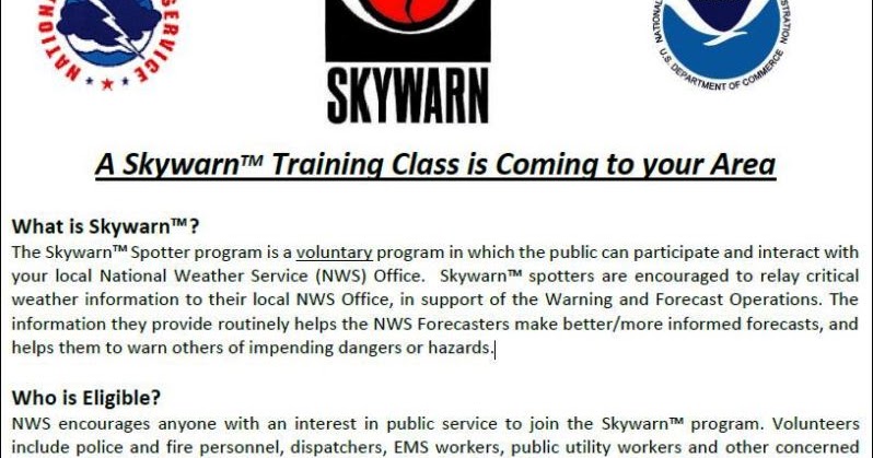 Solomon's words for the wise: NWS Skywarn Training Class Coming To