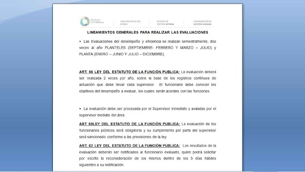 LINEAMIENTOS GENERALES PARA REALIZAR LAS EVALUACIONES LINEAMIENTOS GENERALES PARA REALIZAR LAS EVALUACIONES
