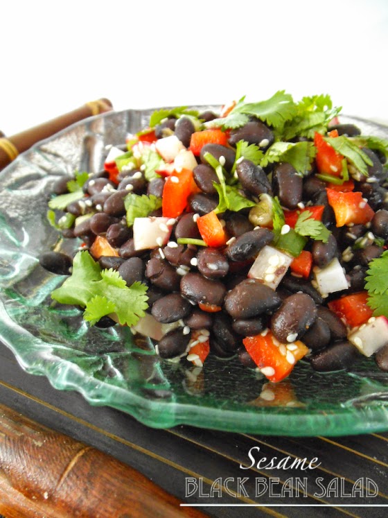 Sesame Black Bean Salad with Red Peppers and Sesame Ginger Dressing from Swirls and Spice