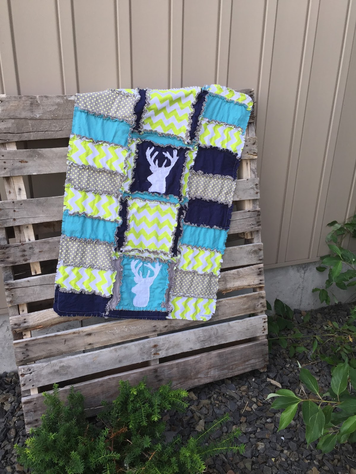 Stag Baby Blanket in Lime Green, Gray, and Blue A Vision to Remember