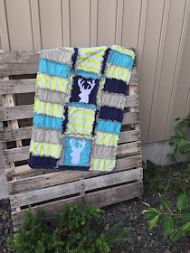 Stag Baby Blanket Rag Quilt in Lime Green, Gray, and Blue by A Vision to Remember