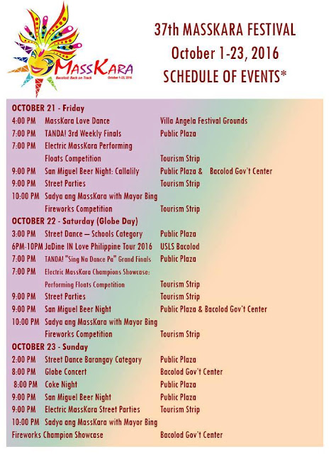 Bacolod Masskara Festival 2016 Schedule