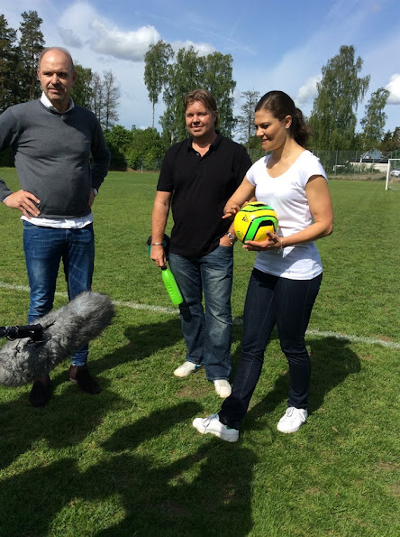 Crown Princess Victoria of Sweden played soccer with a team of children with Down syndrome at the Västerås stadium