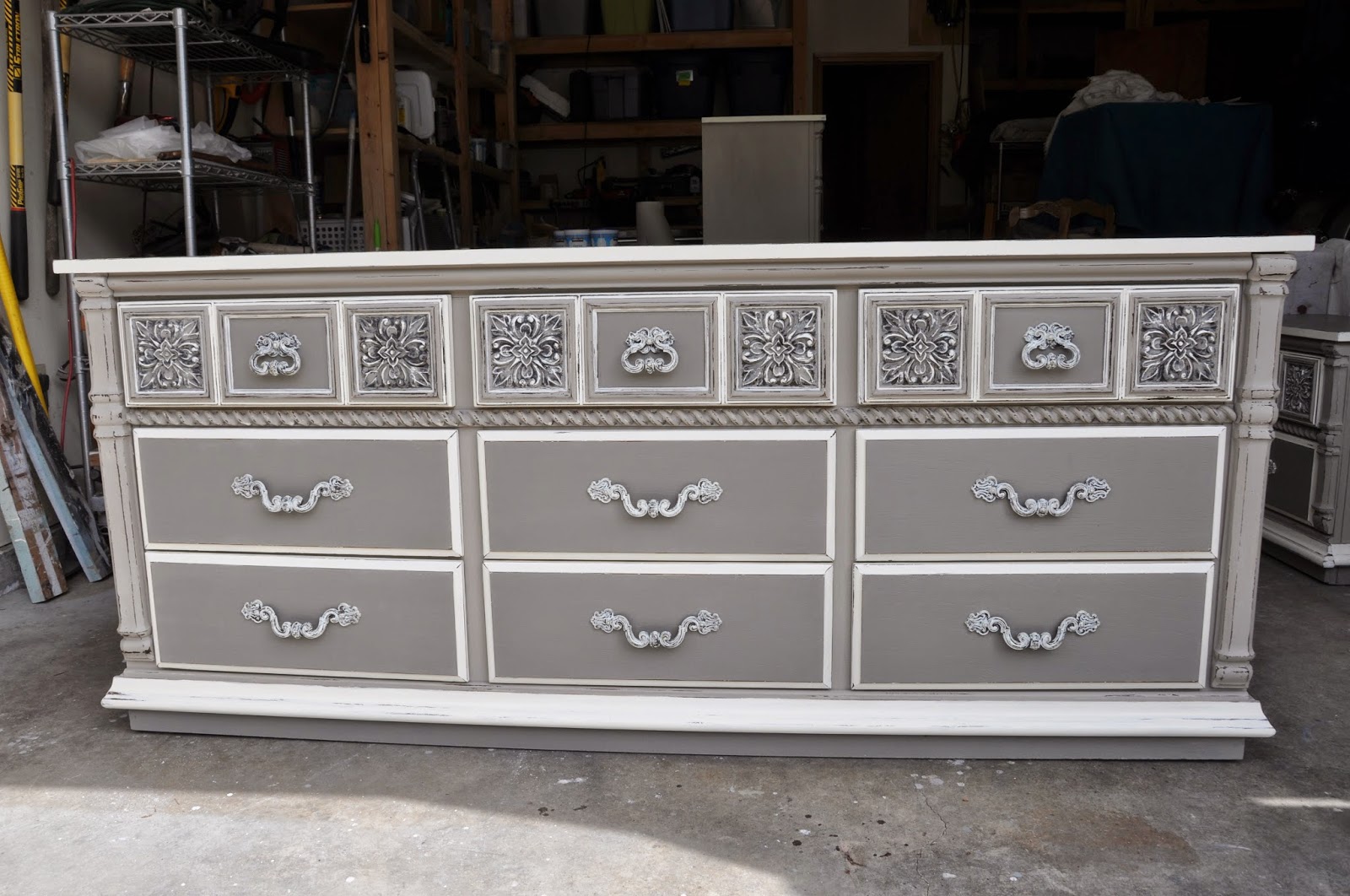 Sweetly Chic Sophisticated Grey Lowboy dresser