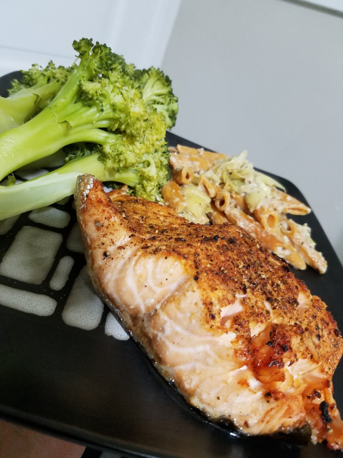 Instant Pot Alfredo and Artichoke Penne Pasta w/Air Fryer Salmon