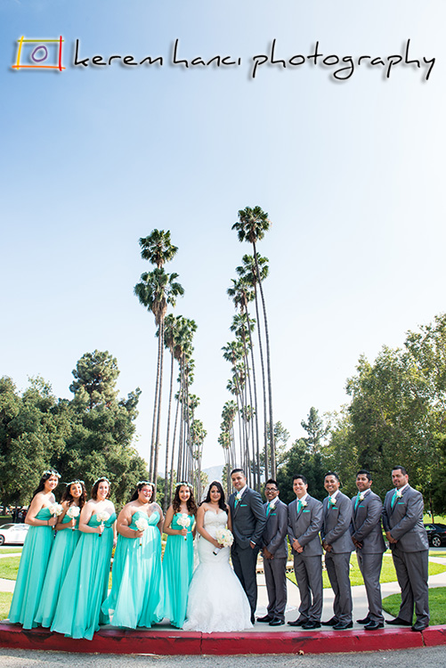 The wedding party in front of the Brand Library in Glendale.