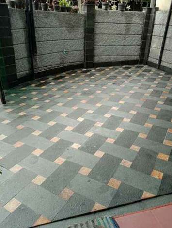 Teras Depan Rumah Minimalis Dengan batu alam andesit motif modern