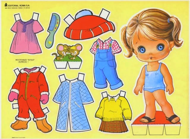 Boneca de papel - menina com as suas roupas vintage