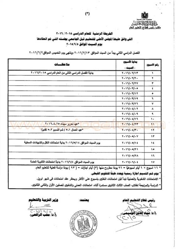 مواعيد امتحانات النقل والشهادات العامة للفصل الدراسى الثانى 2016 577